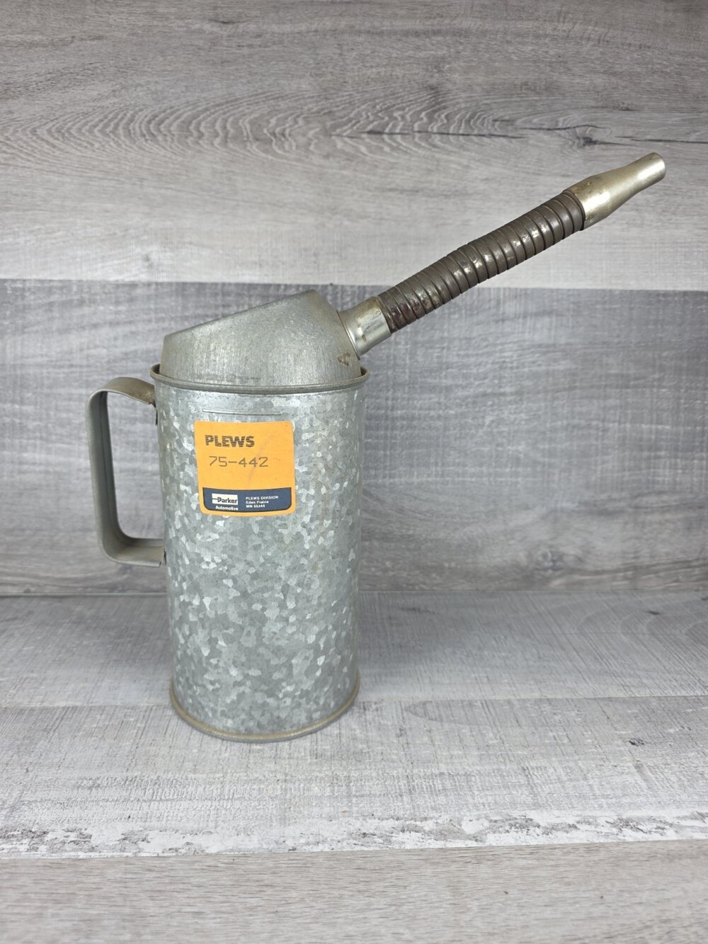 Vintage Parker Galvanized Oil 2 US Qtrs. Can Flexible Spout #75-442 b296